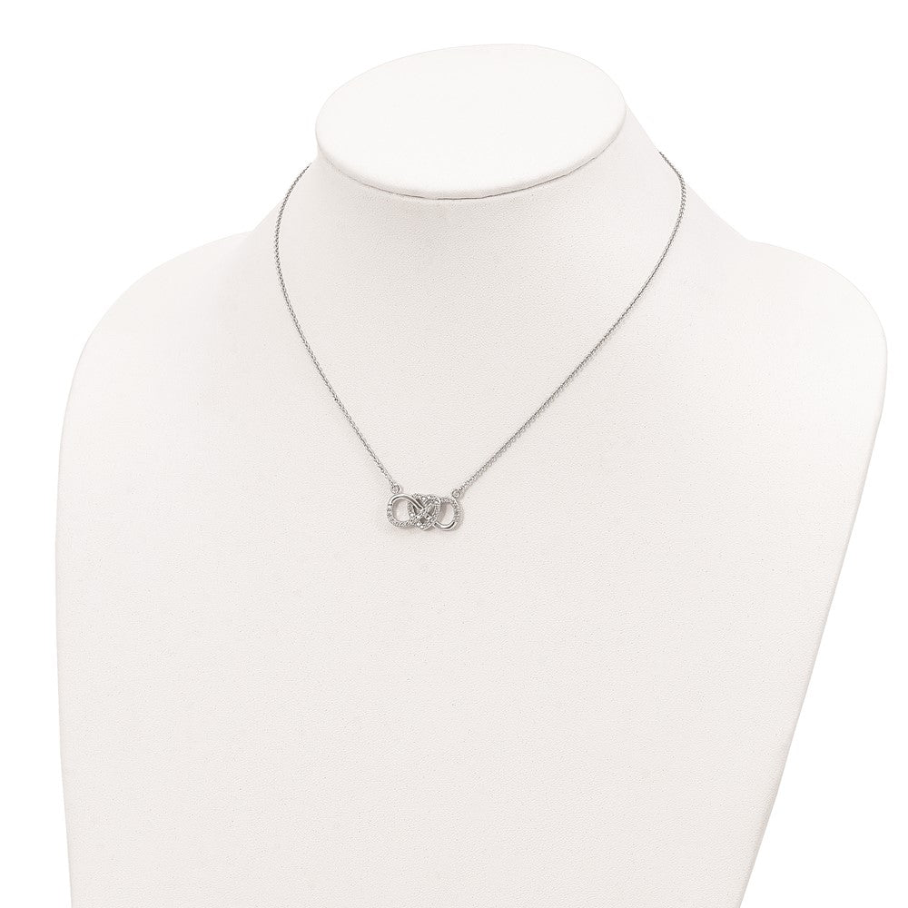 Sterling Silver Rhodium-plated w/CZ Heart w/Infinity Symbol Necklace 16 Inches