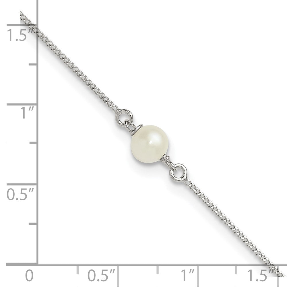 Sterling Silver Polished 5-6mm Freshwater Cultured Pearl 9 inch with 1 inch Extension Anklet