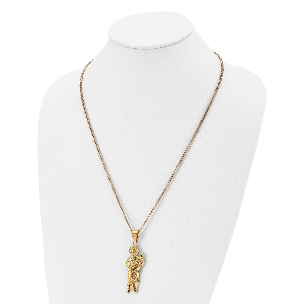 Stainless Steel Polished Yellow IP-plated Saint Jude 24in Necklace
