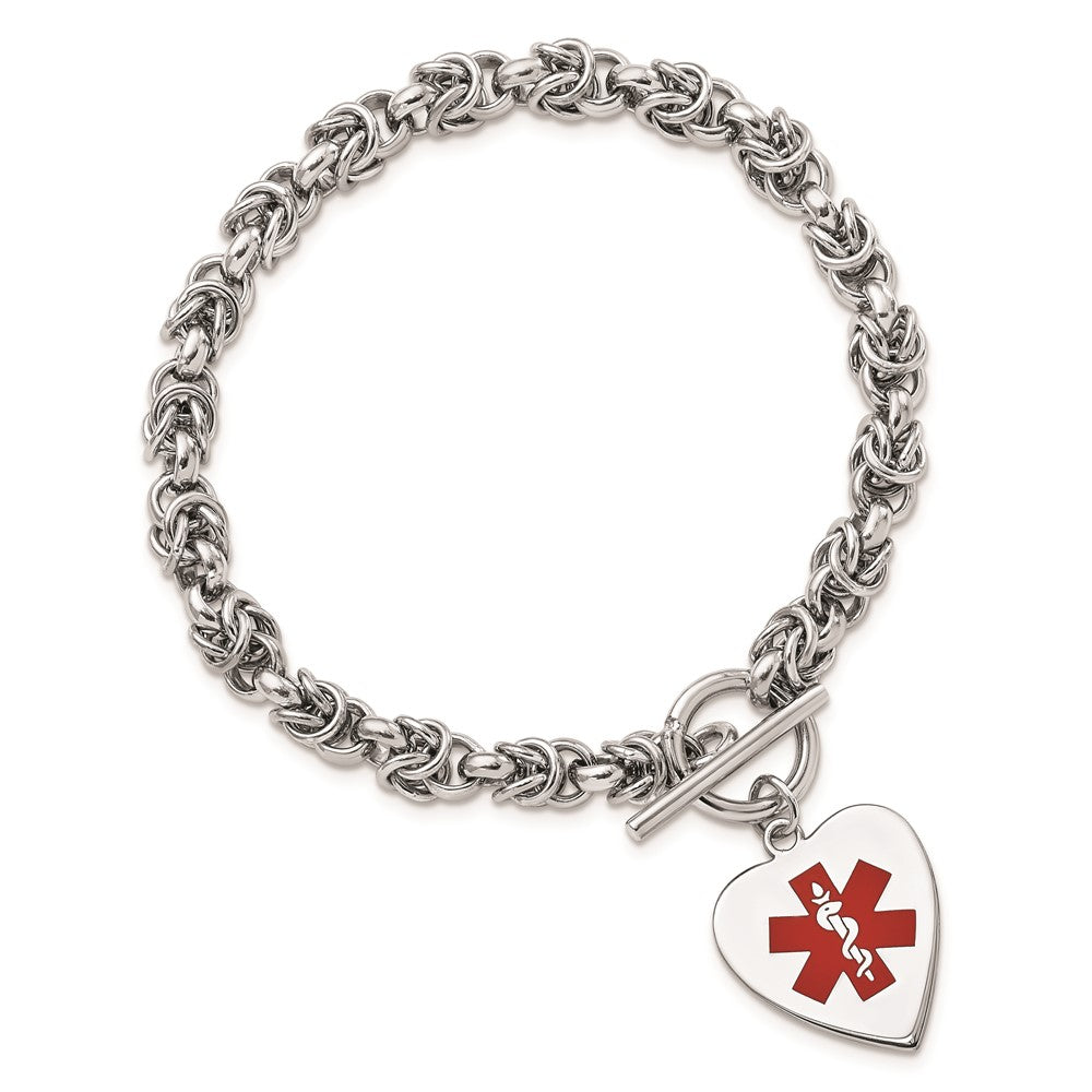 Sterling Silver RH-pltd Engraveable Enamel Heart Medical ID Bracelet 7.75 inches