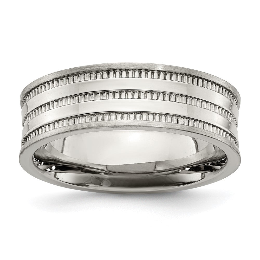 Stainless Steel Polished and Beaded 7mm Band Size - 10.5