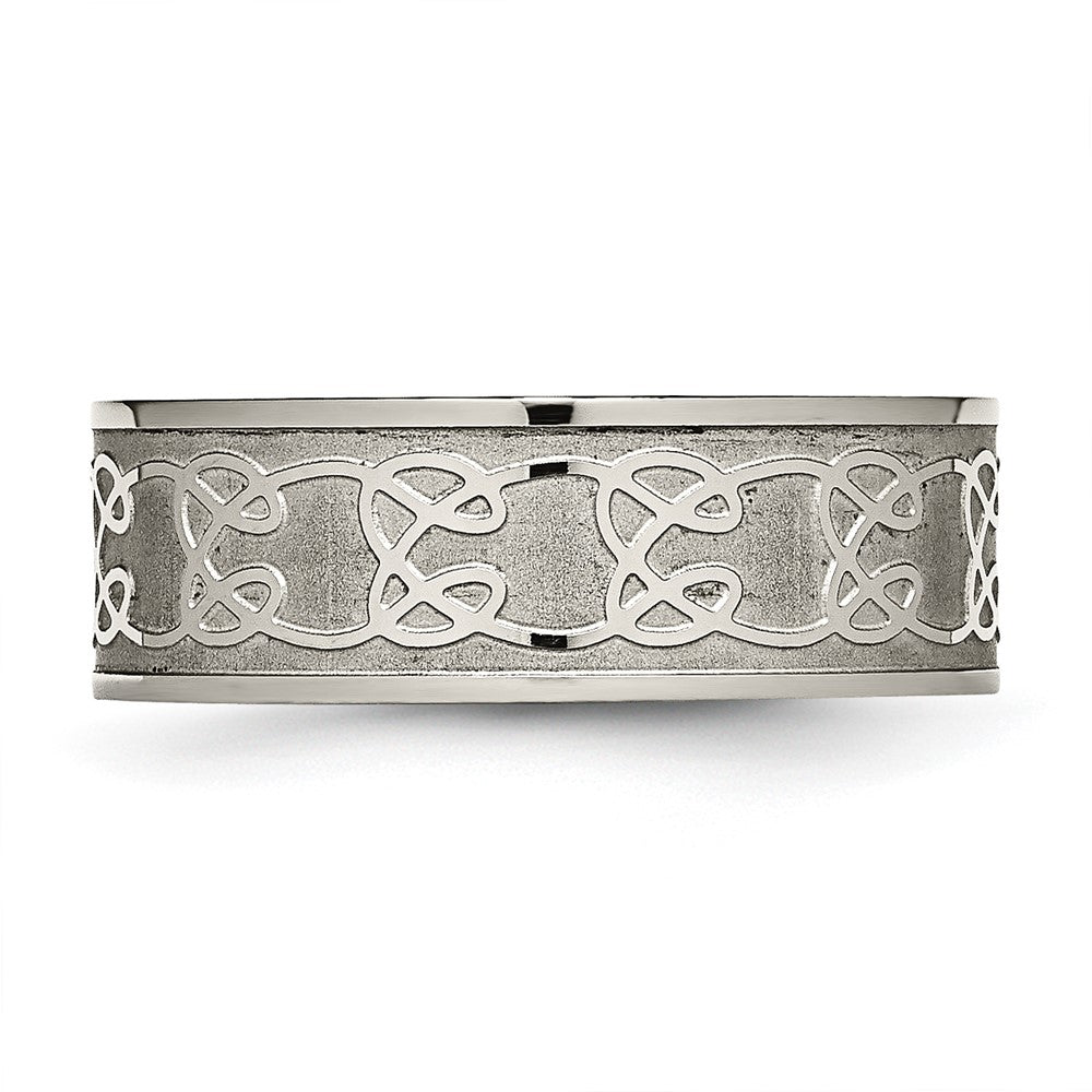 Titanium Brushed Center 8mm Scroll Design Band Size - 11