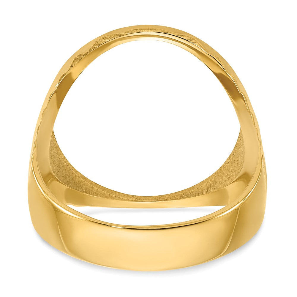 Wideband Distinguished Coin Jewelry 14k Men's Polished and Diamond-cut Ribbed Edge 16.5mm Coin Bezel Ring