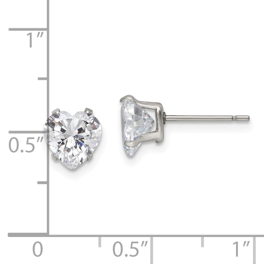 Stainless Steel Polished 7mm Heart CZ Stud Post Earrings
