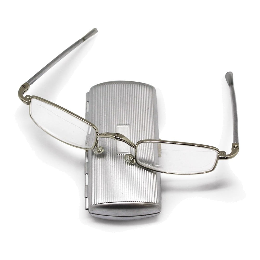 Silver-tone 1.50 Magnification Folding Glasses in Metal Case