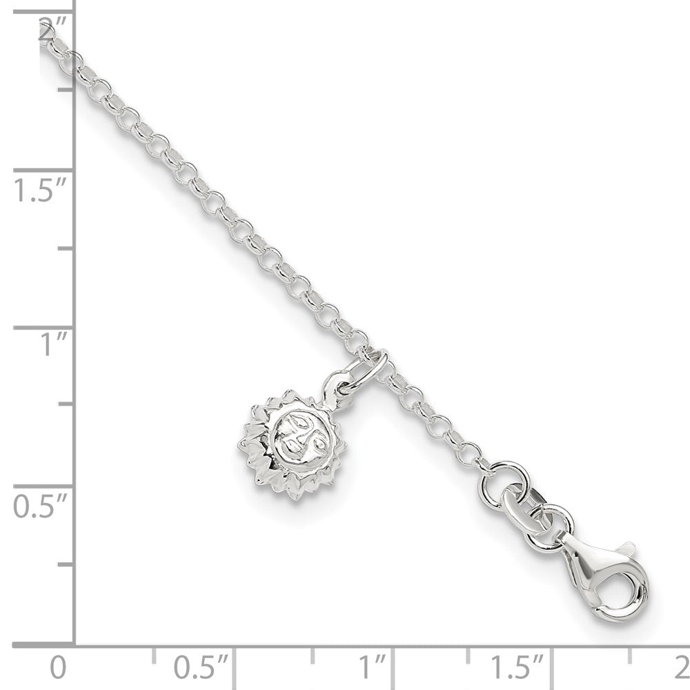 Sterling Silver Sun 10 inch Plus 1 inch Ext. Anklet 10 inches