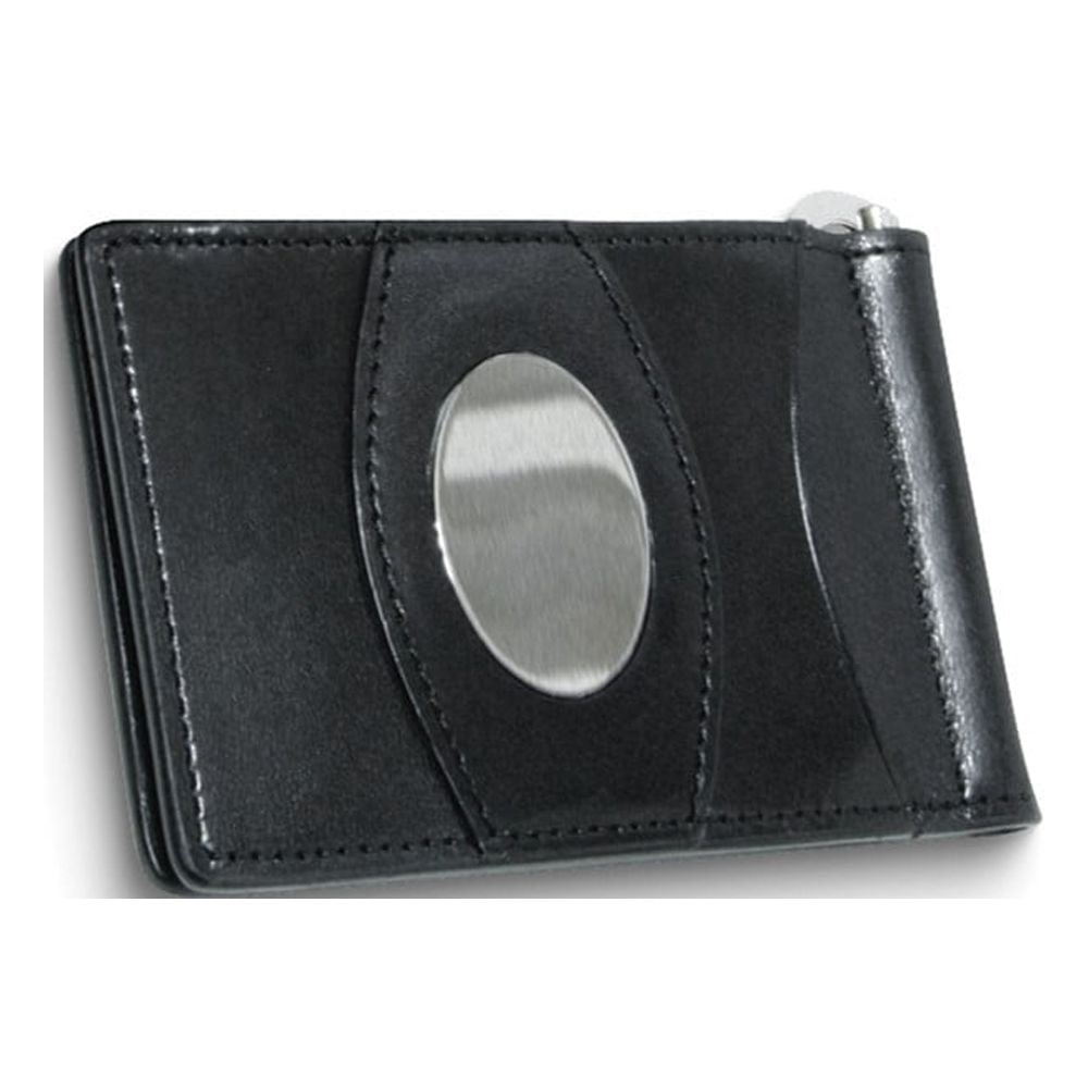 Black Italian Leather Razor Wallet with ID Window and Engraving Plate QGM5956