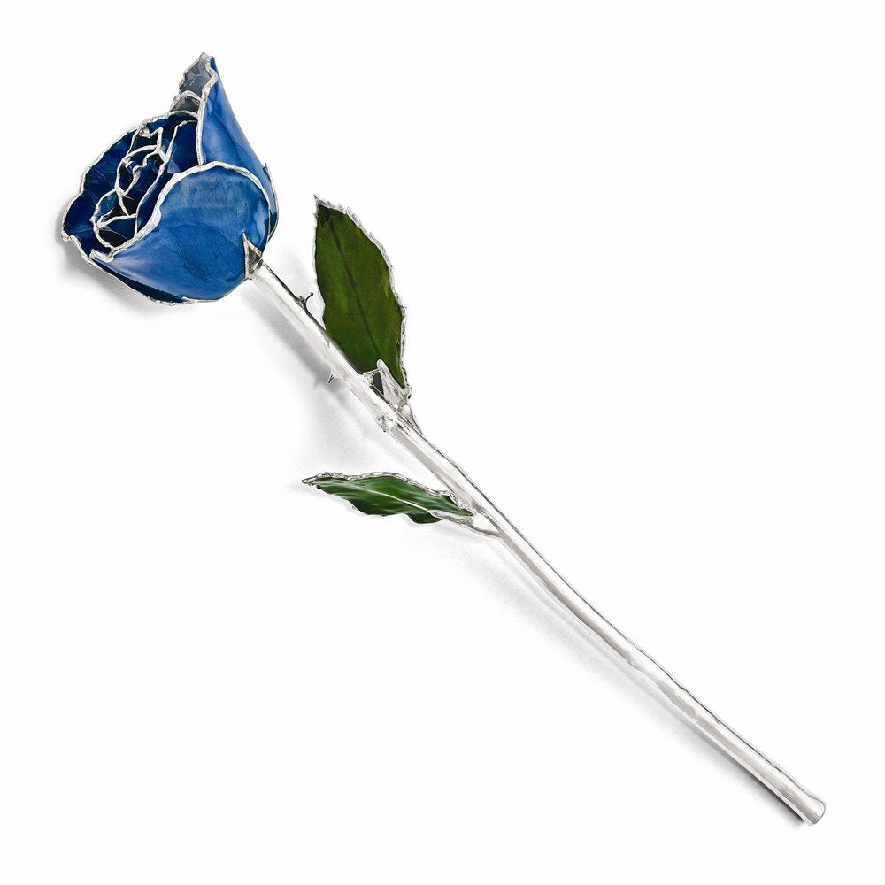 Lacquer Dipped Silver Trim Blue Rose