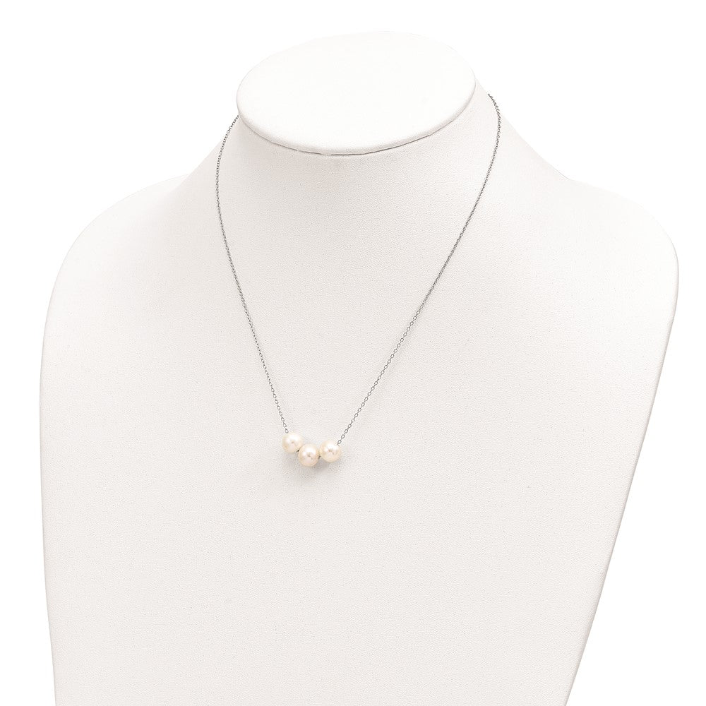 Sterling Silver Rhodium-plated 8-9mm White Near-Round Freshwater Cultured Pearl 17 inch Necklace 17 Inches
