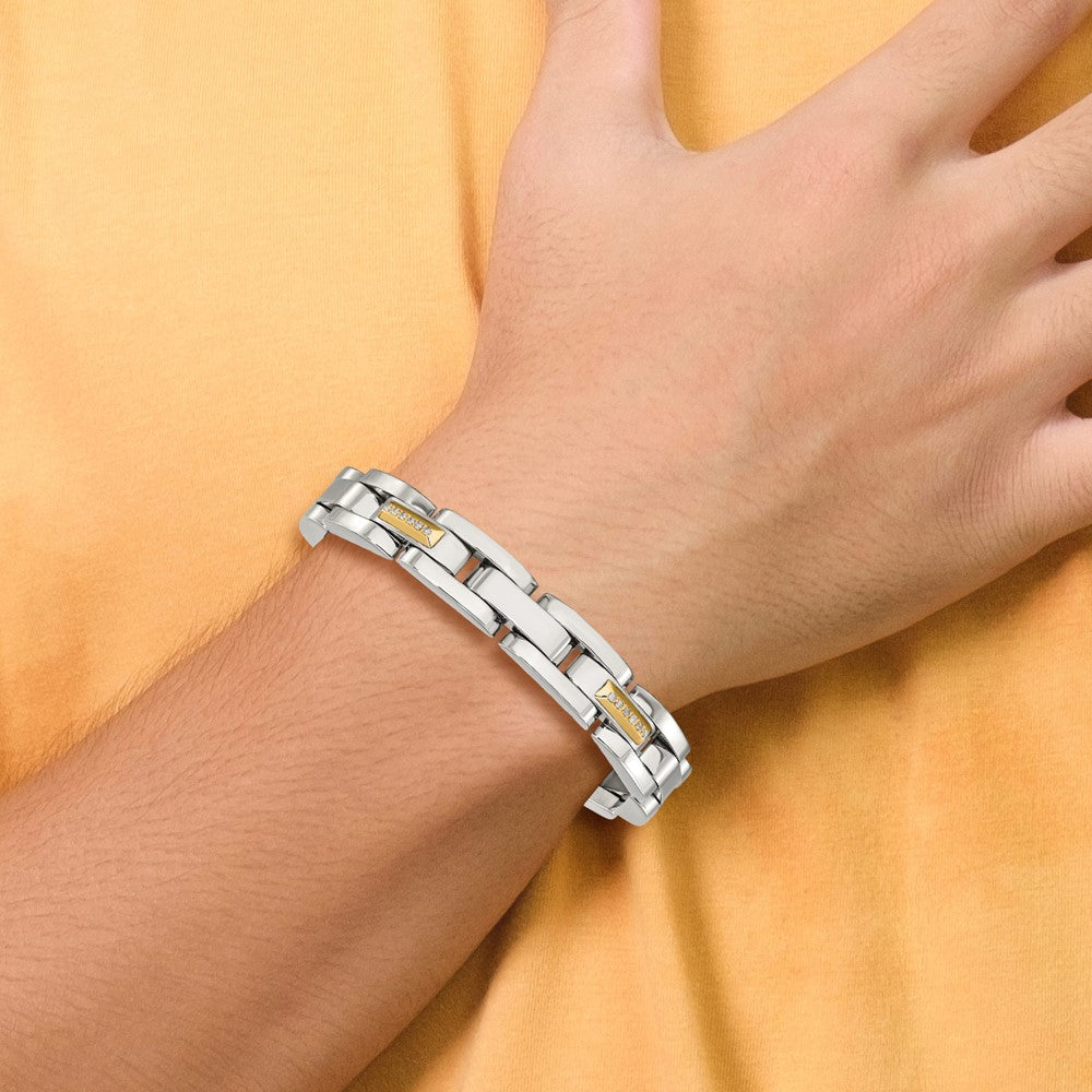 Chisel Stainless Steel Polished with 14K Gold Accent and 1/4ct. Diamond 8.25 inch Link Bracelet 8.25 inches