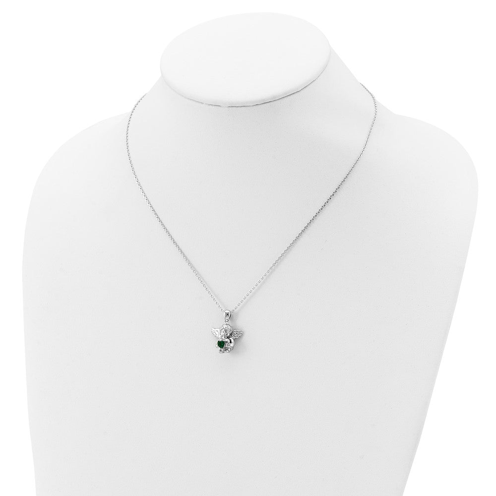 Sterling Silver RH-pltd CZ May Birthstone Angel Ash Holder 18in Necklace 18 Inches