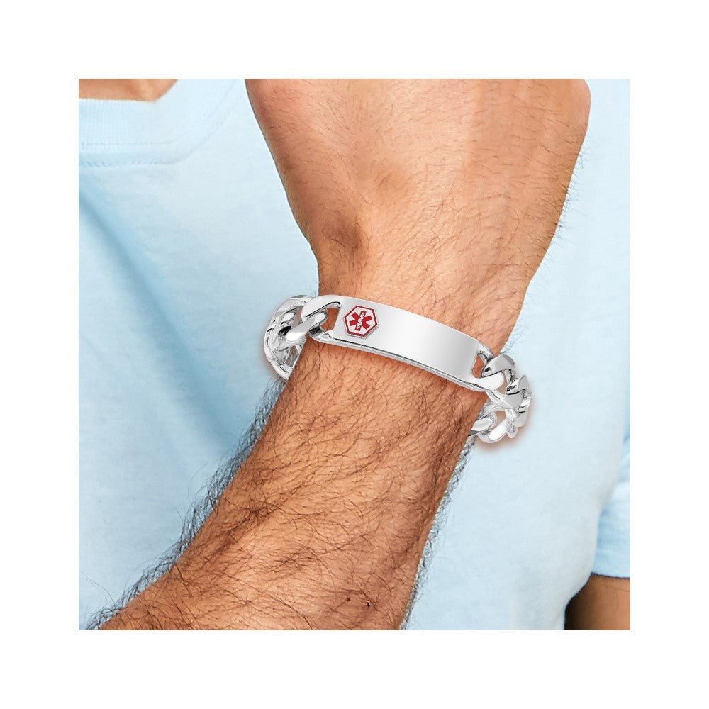 Sterling Silver Rhodium-plated Medical ID Curb Link Bracelet 8 inches