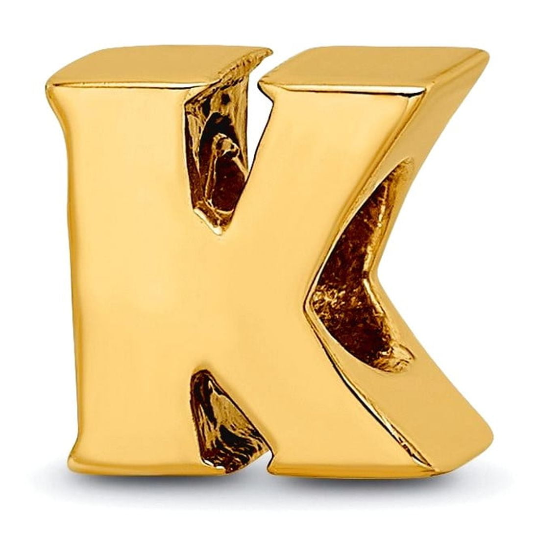 925 Sterling Silver Polished Gold Plated Reflections Letter Name Personalized Monogram Initial K Bead Charm 8.18x7.27mm