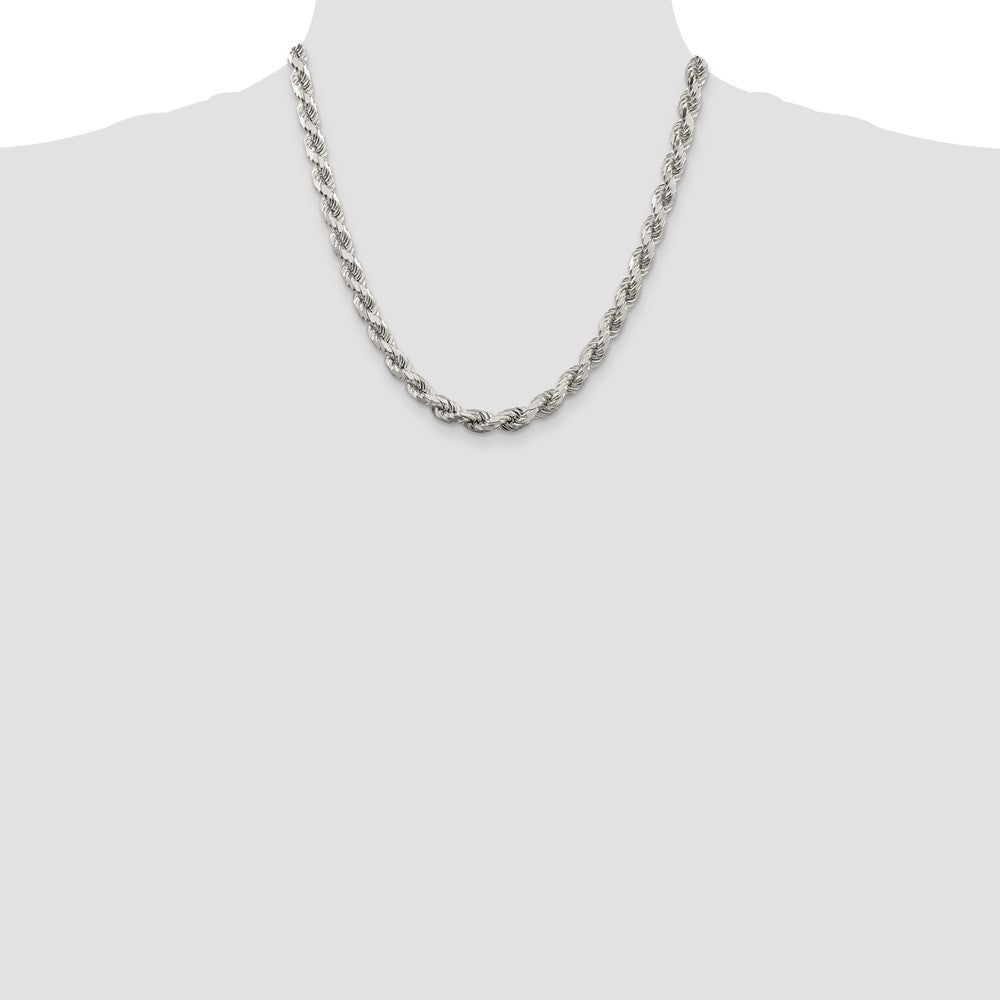 Sterling Silver 6.5mm Diamond-cut Rope Chain 20 Inches