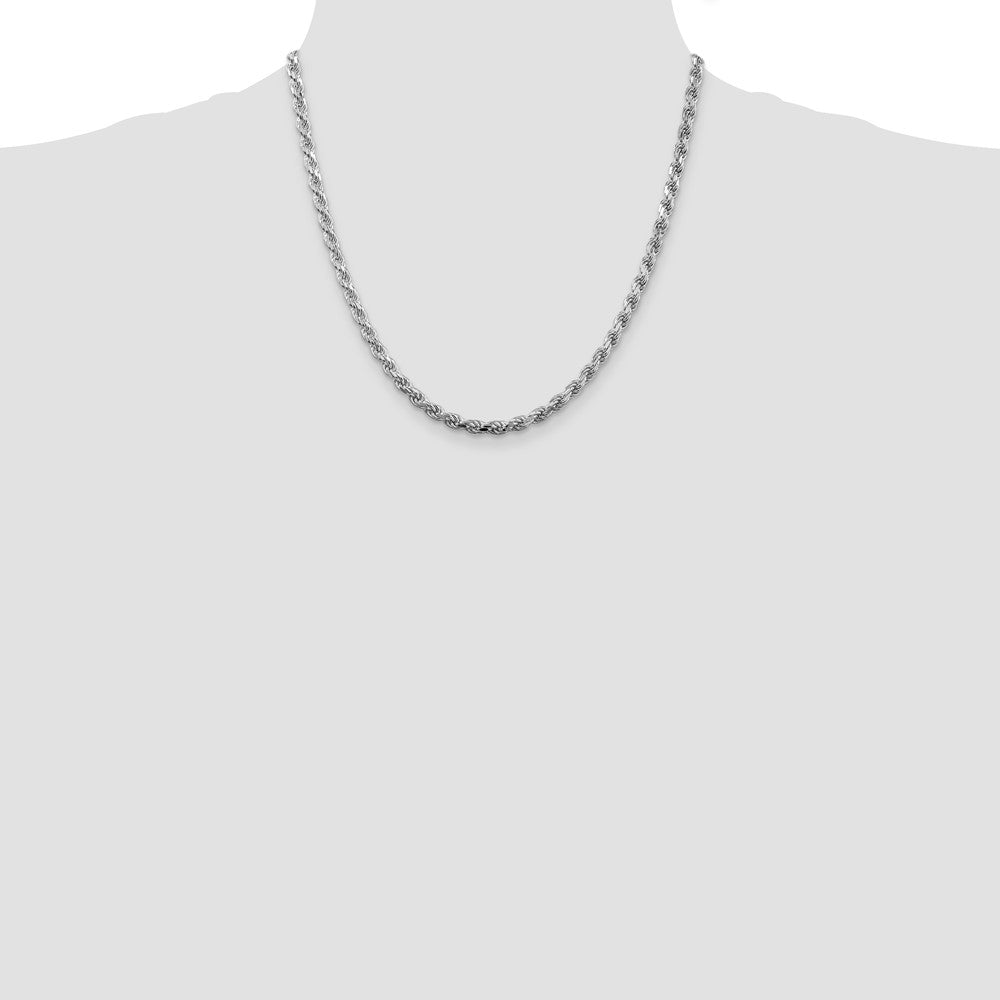 Sterling Silver Rhodium-plated 4.25mm Diamond-cut Rope Chain 20 Inches