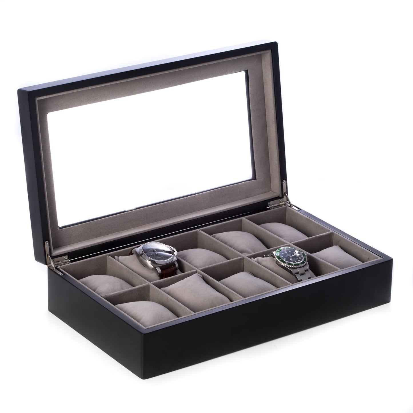 US Army Logo Black Wooden Glass Top 10 Watch Case with Velour Lining