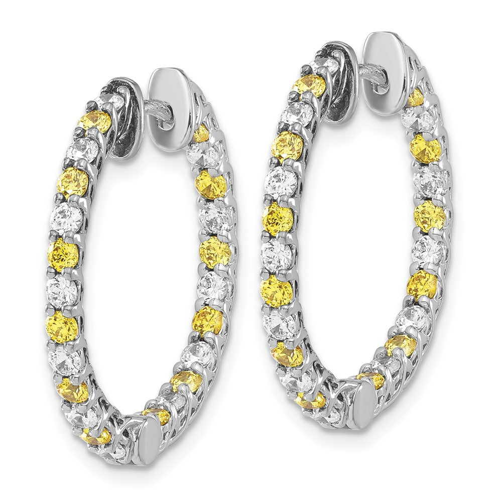 Sterling Silver Rhodium-plated Yellow & White Diamonore CZ In/Out Round Hoop Earrings