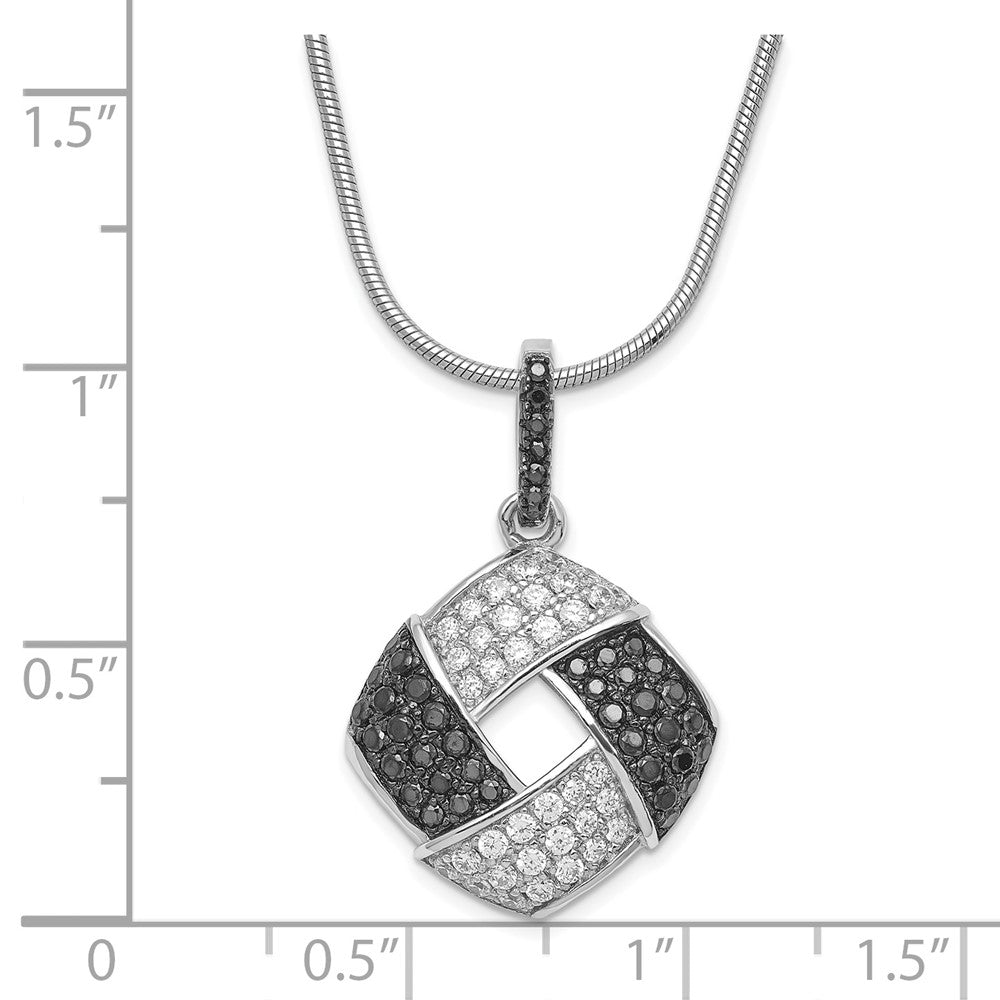 Sterling Silver Black & Clear CZ Brilliant Embers w/ 2in ext Necklace