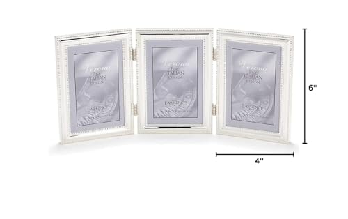 Lawrence Frames 4x6 Hinged Triple (Vertical) Metal Picture Frame Silver-Plate with Delicate Beading