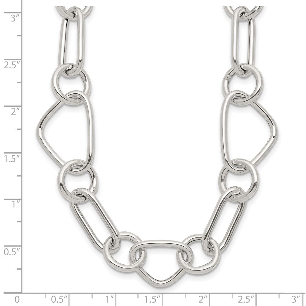 Sterling Silver Polished Triangle Round and Oval Link 17.5 inch Necklace