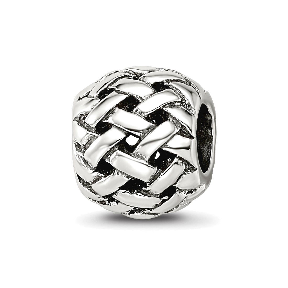 925 Sterling Silver Artisan Oxidized Reflections Basketweave Bali Bead Charm 9.09x7.27mm Wide Pendant Necklace for Women