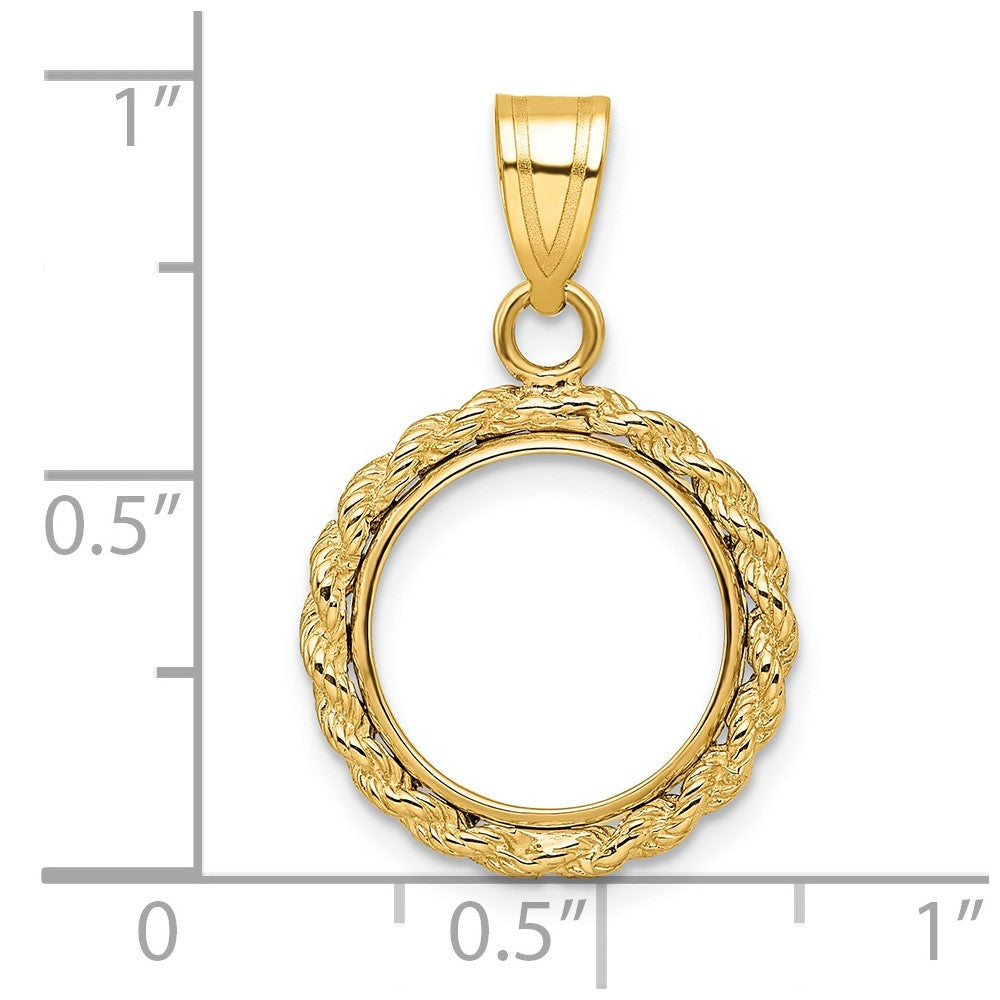 Wideband Distinguished Coin Jewelry 14k Polished Rope 13.0mm Prong Coin Bezel Pendant
