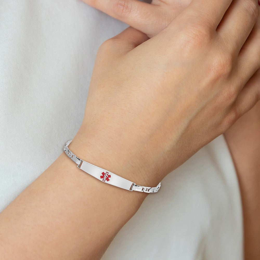 Sterling Silver Rhod-plated Children's Medical ID Anchor Link Bracelet 6 inches