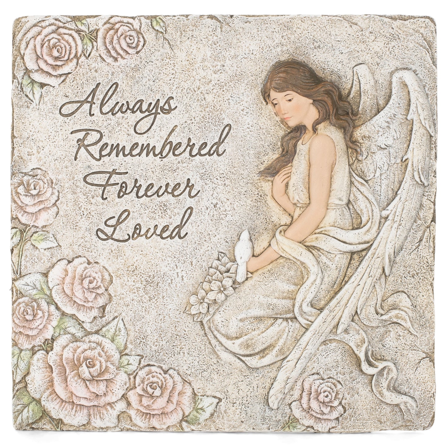 Always Remembered Forever Loved Angel Grey 11 x 11.5 Resin Outdoor Decorative Stepping Stone