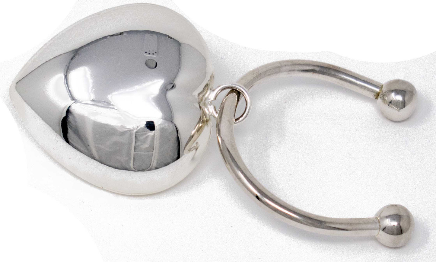 Silver Puffed Heart Horseshoe Screwball Keychain with Single-Side Easy-Open Key Holder 