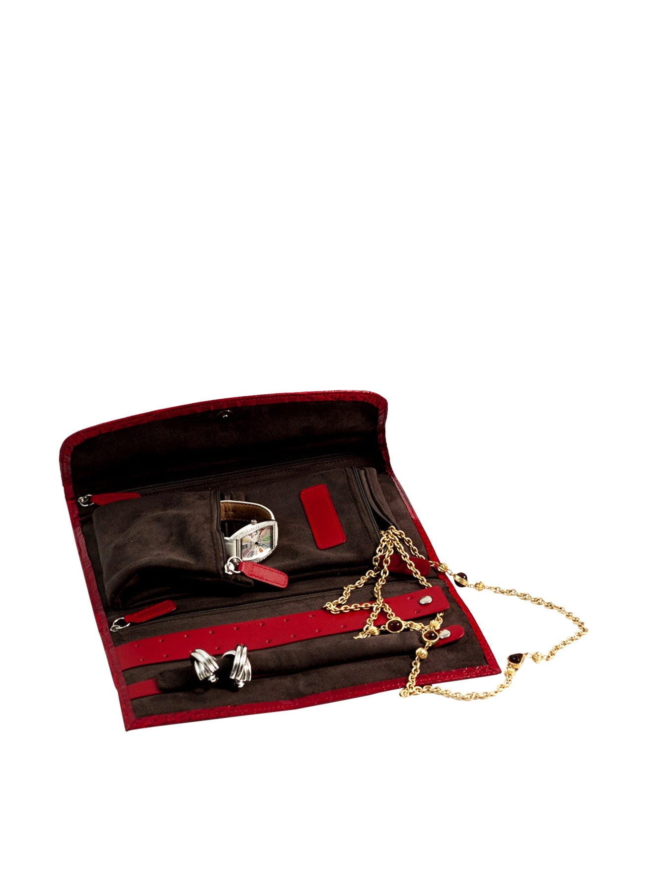 Croco Textured Red Leather Snap Closure Velour Lined Jewelry Clutch GM8758
