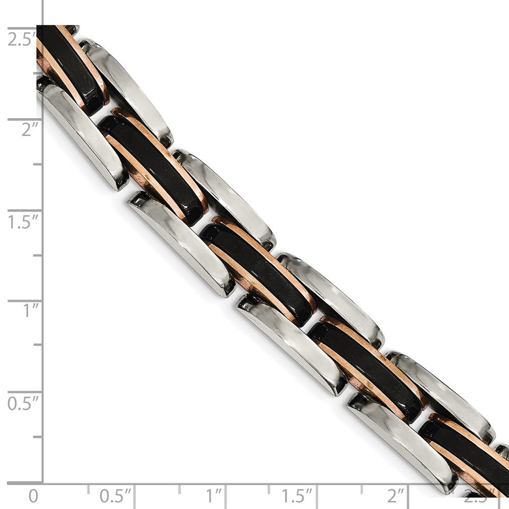 Stainless Steel Polished Black and Rose IP-plated 8.5in Bracelet 9 inches