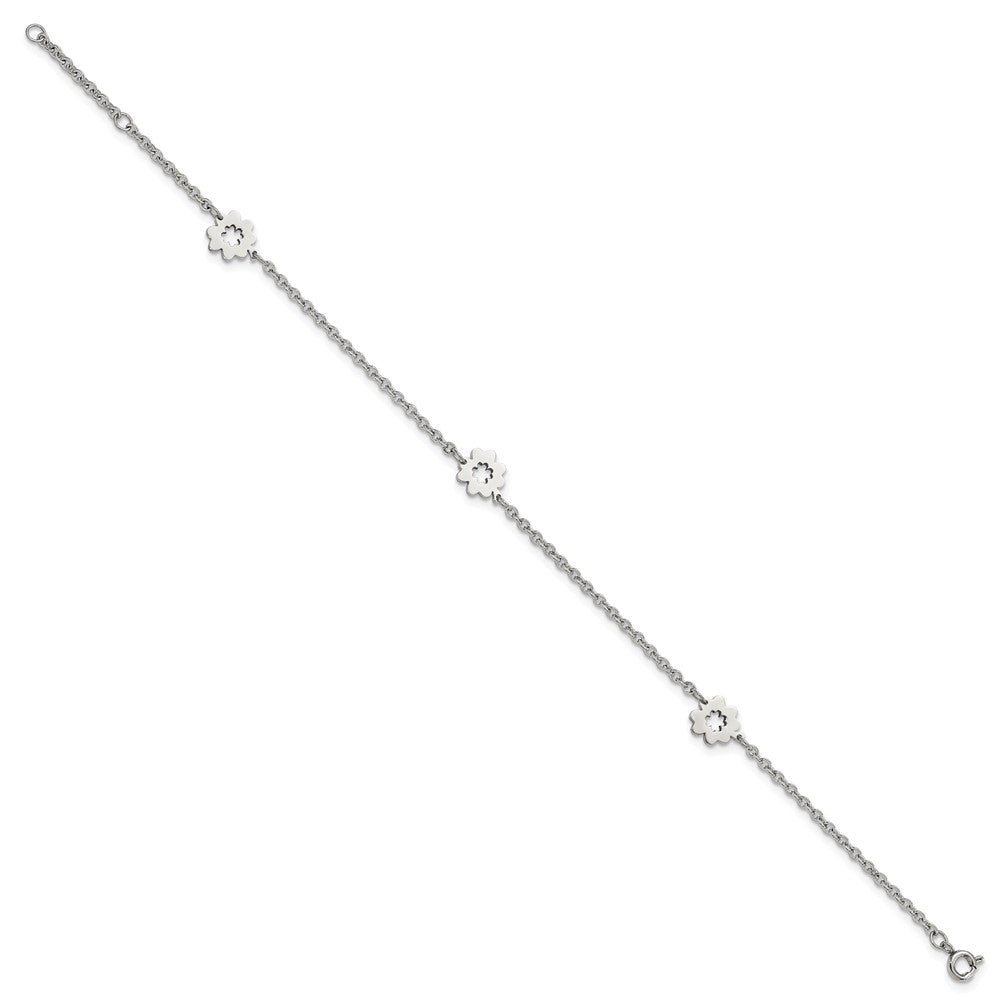Stainless Steel Polished Flowers 9in Plus 1in ext Anklet