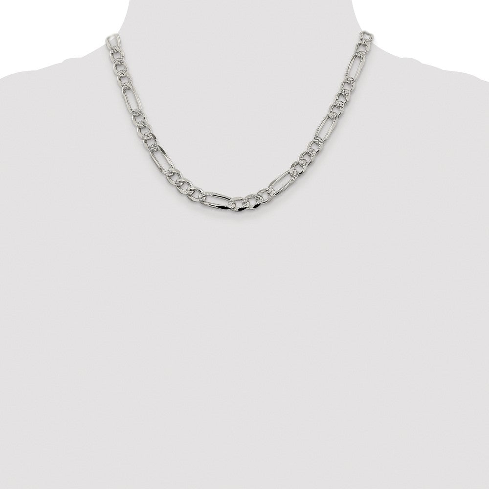 Sterling Silver Rhodium-plated 7.25mm Pav‚ Flat Figaro Chain