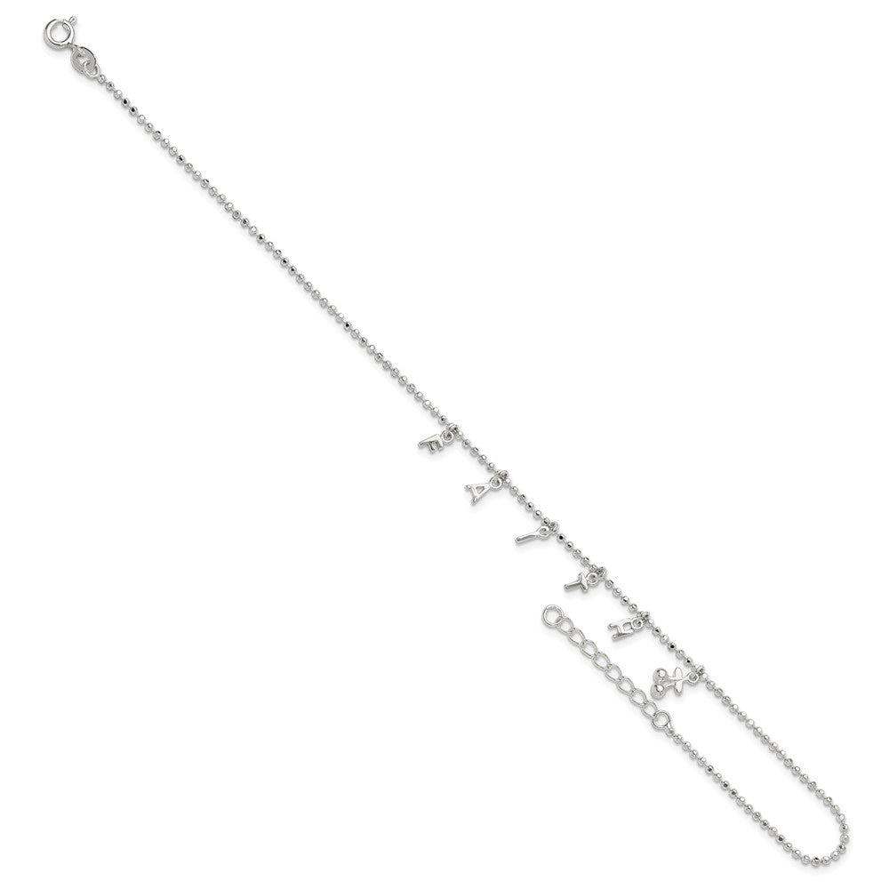 Sterling Silver FAITH 10in Plus 1in Ext. Anklet 10 inches