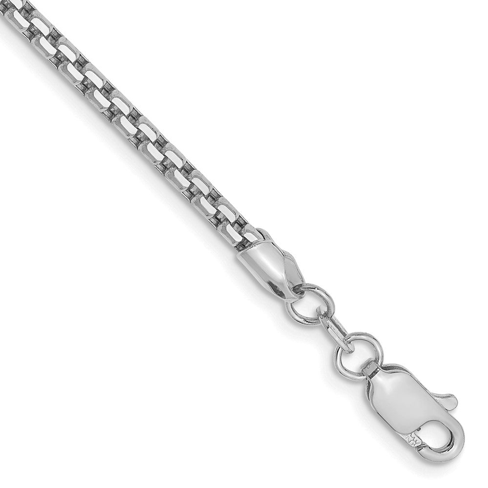 14K White Gold 7 inch 2.45mm Semi-Solid Round Box with Lobster Clasp Bracelet 7 inches