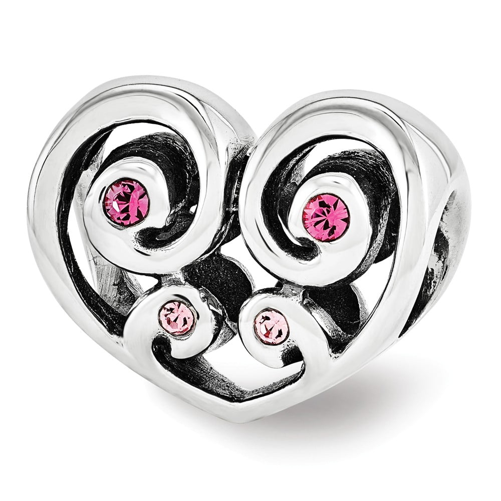 Sterling Silver Reflections Pink Crystal Twin Heart Bead