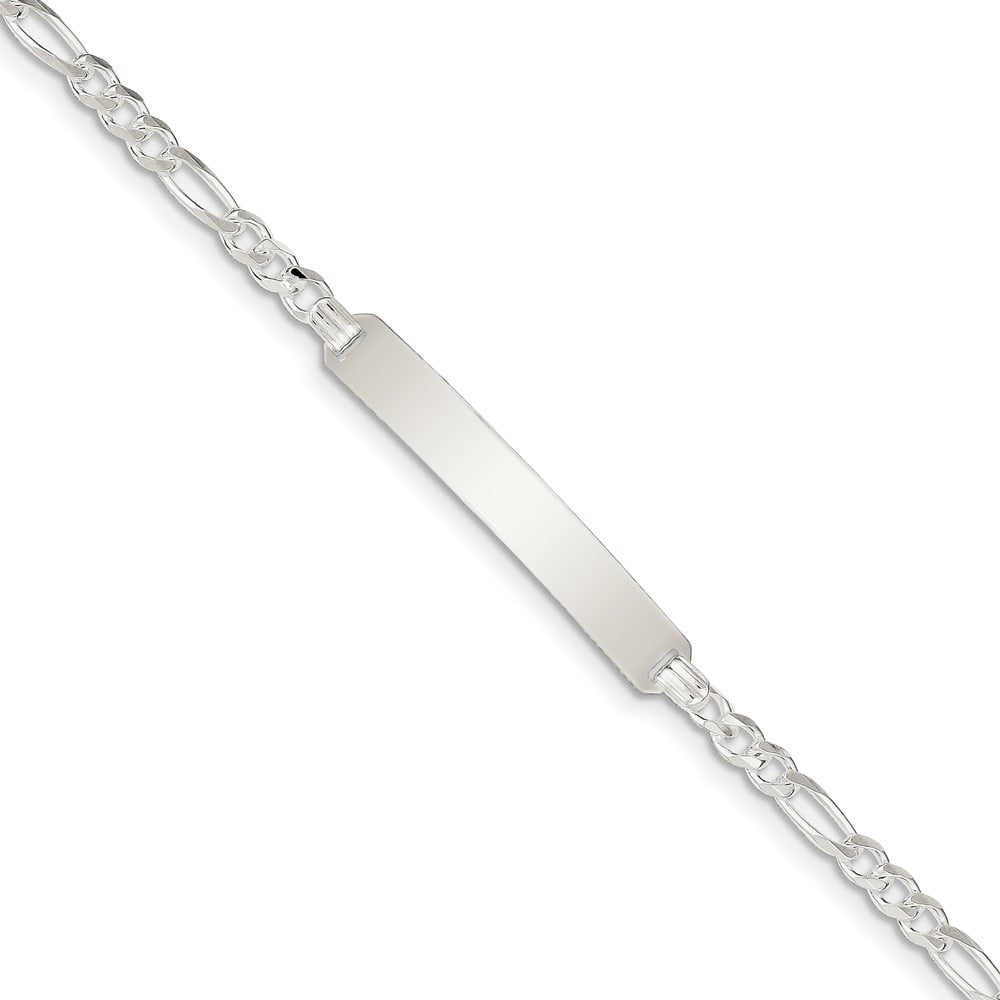 925 Sterling Silver Solid Polished ID Figaro Link Bracelet 7 Inch Lobster Claw 3mm Wide Identification Bracelet for Wome