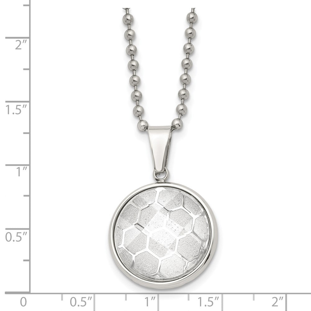 Stainless Steel Polished with Acrylic Soccer Ball 22in Necklace