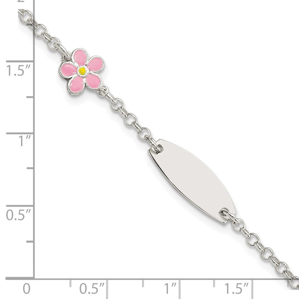 Sterling Silver Childrens Enameled Flower 5in Plus 1IN EXT ID Bracelet 6 inches