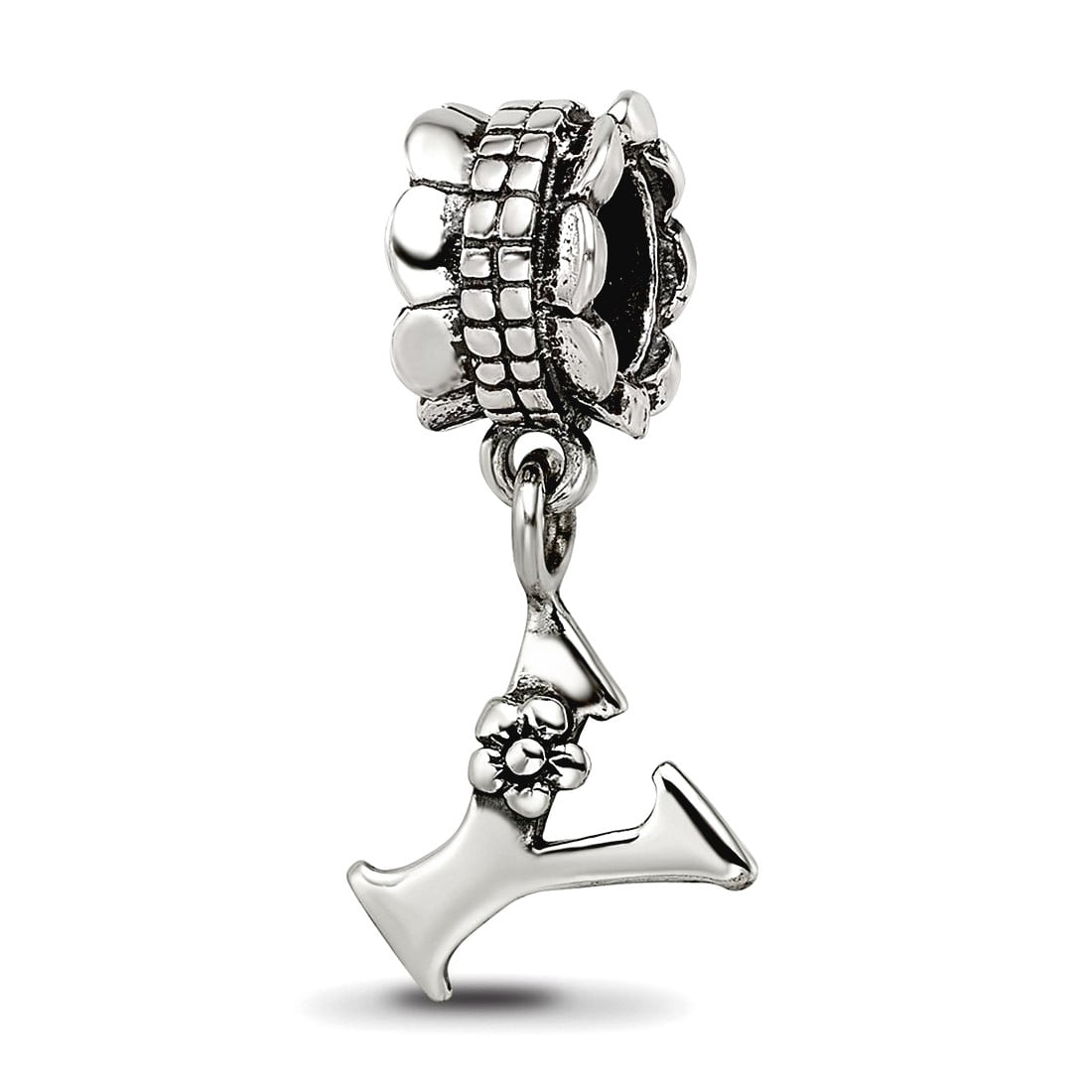 925 Sterling Silver Polished Artisan Oxidized Reflections Letter Name Personalized Monogram Initial Y Dangle Bead Charm