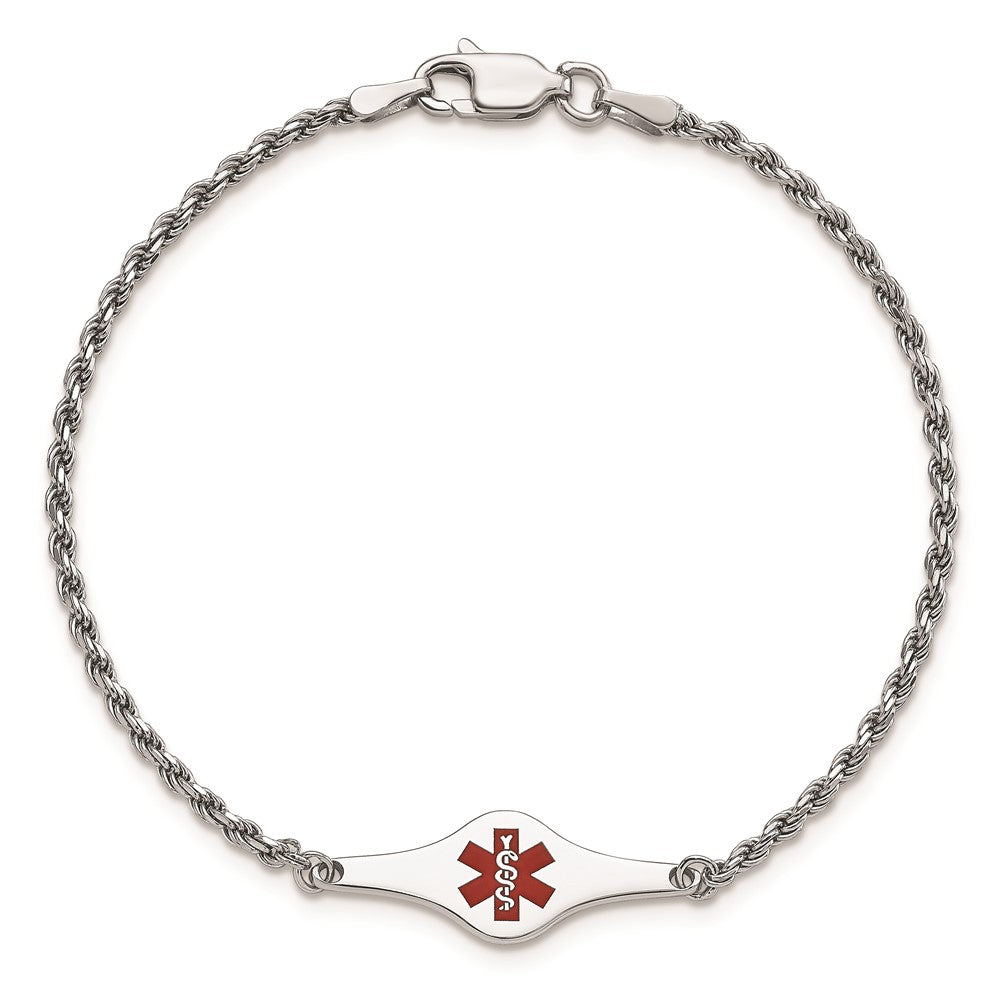 Sterling Silver Rhodium-plated Medical ID Rope Link Bracelet 8 inches