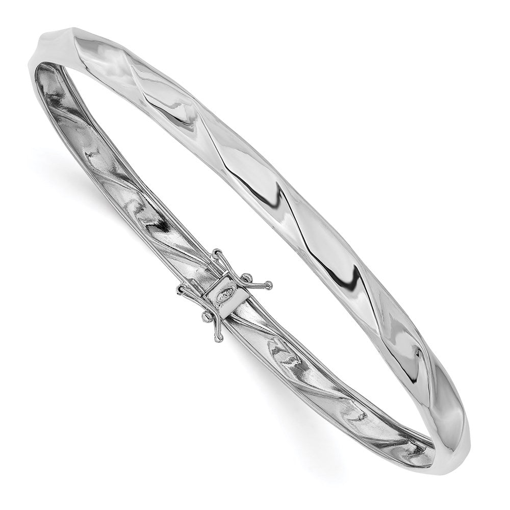 14k White Gold Polished Twisted Flexible Bangle 8 inches