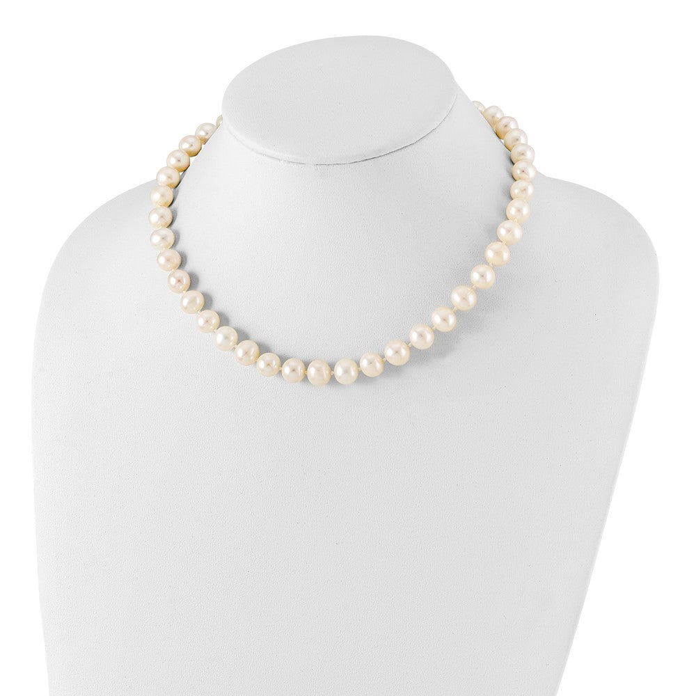 Sterling Silver Rhodium-plated 9-10mm White Near-Round Freshwater Cultured Pearl 16 inch Necklace 16 Inches