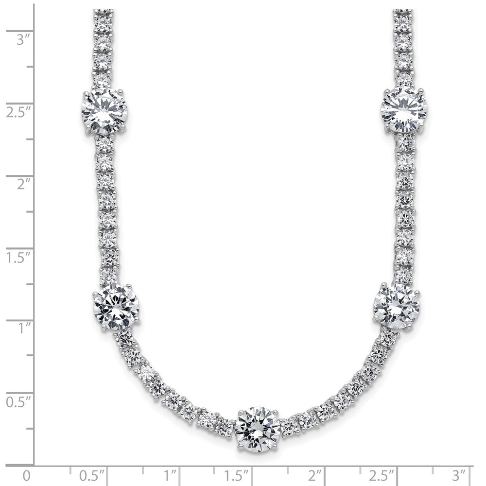 Cheryl M Sterling Silver Rhodium-plated Polished CZ Station with Safety Clasp Necklace