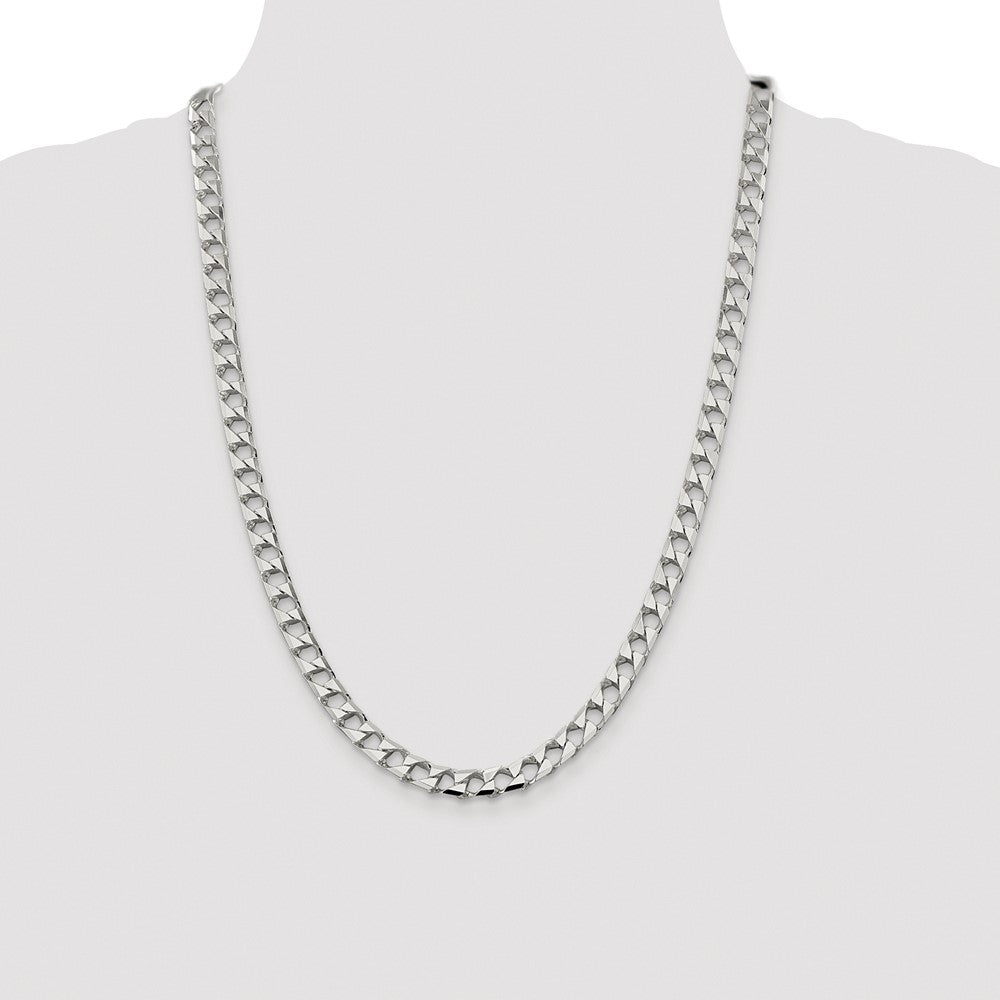 Sterling Silver Rhodium-plated 7.2mm D/C Square Curb Chain