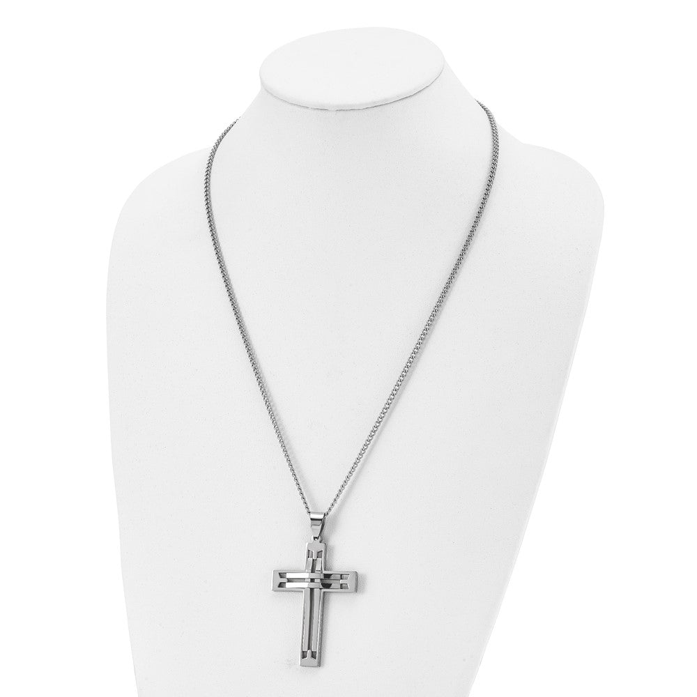 Stainless Steel Polished Cross 24in Necklace