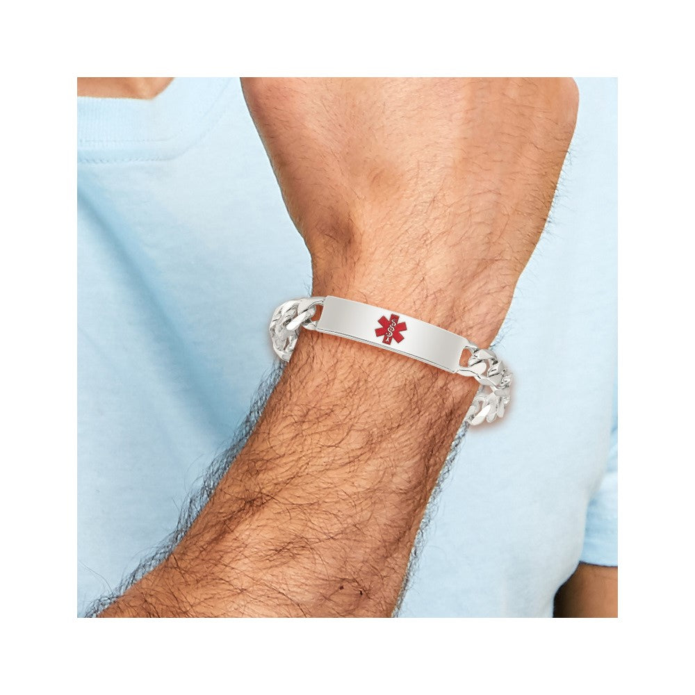 Sterling Silver Polished Medical Figaro Anchor Link ID Bracelet 8.5 inches