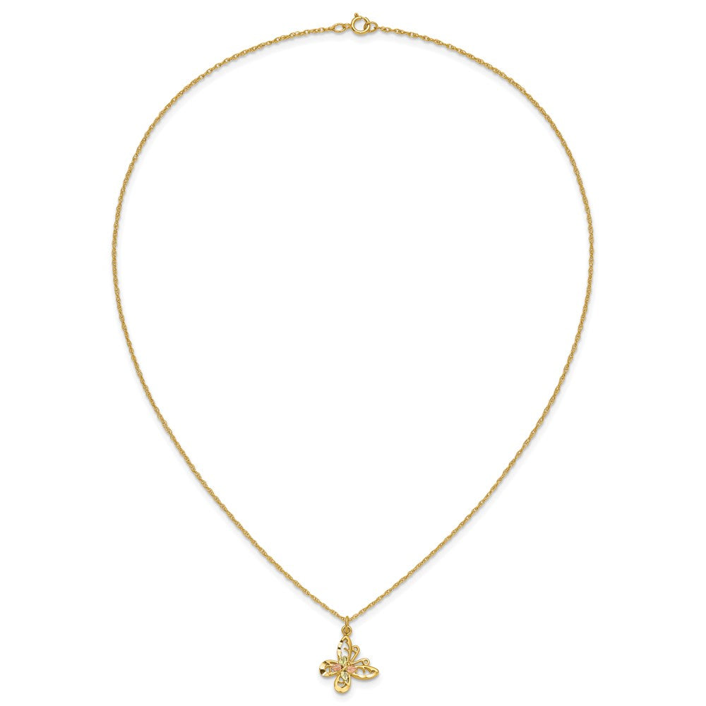 10k Tri-color Black Hills Gold Butterfly Necklace