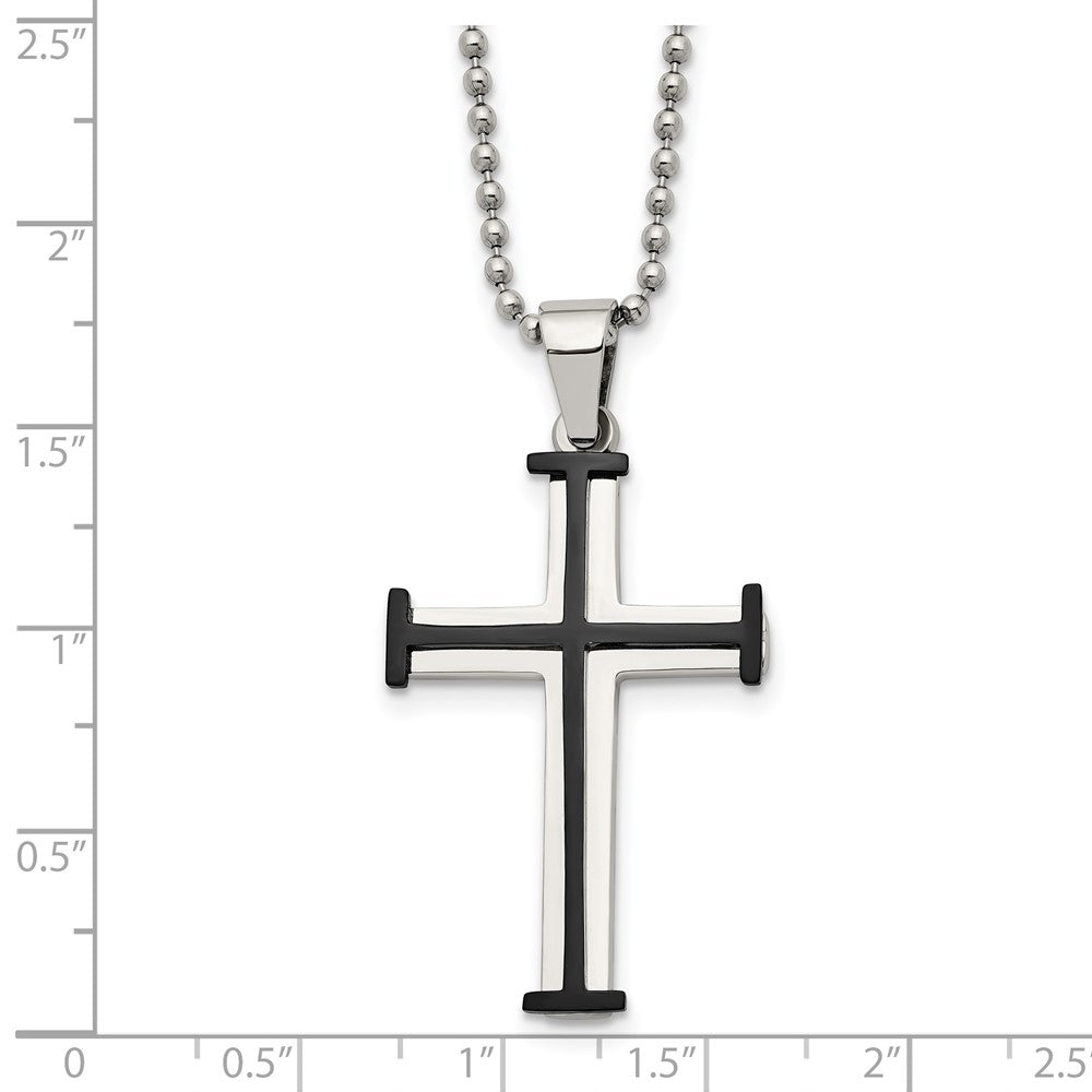 Stainless Steel Polished Black IP-plated Cross 22in Necklace