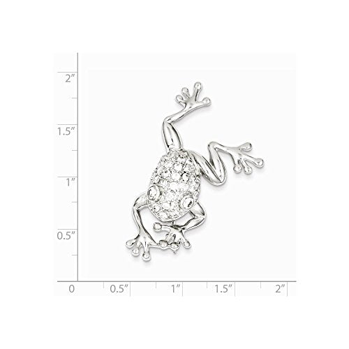 Sterling Silver Rhodium-plated CZ Frog Pin Brooch QQP361